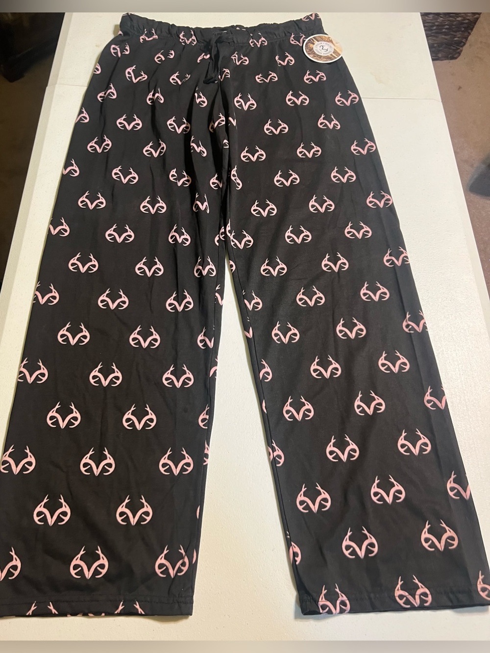 Women's Medium Real Tree Black & Pink Lounge PJ Pants Drawstring NWT